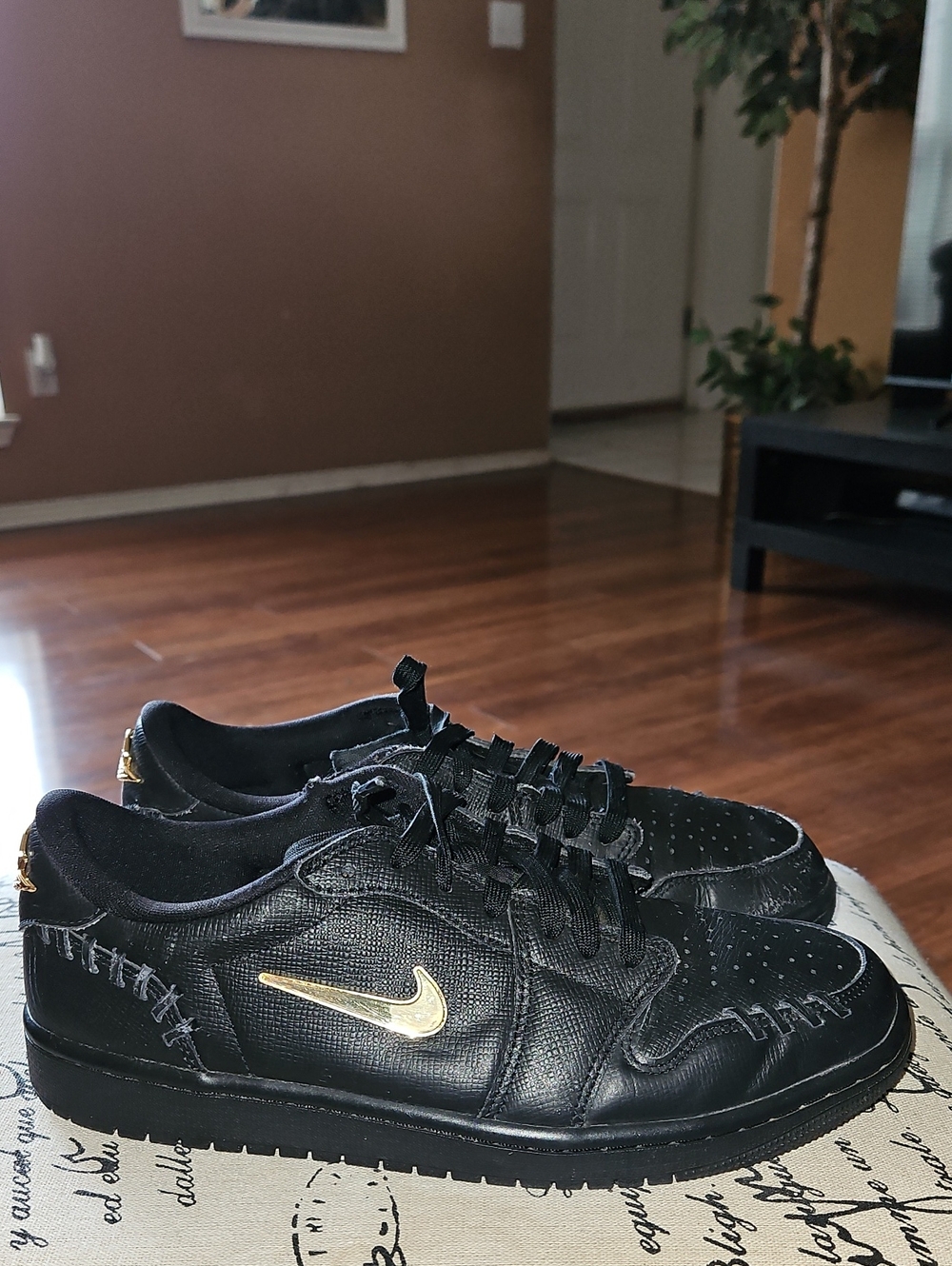 Air Jordan 1 Low Womens Method Make Black Sneakers with Gold Accents